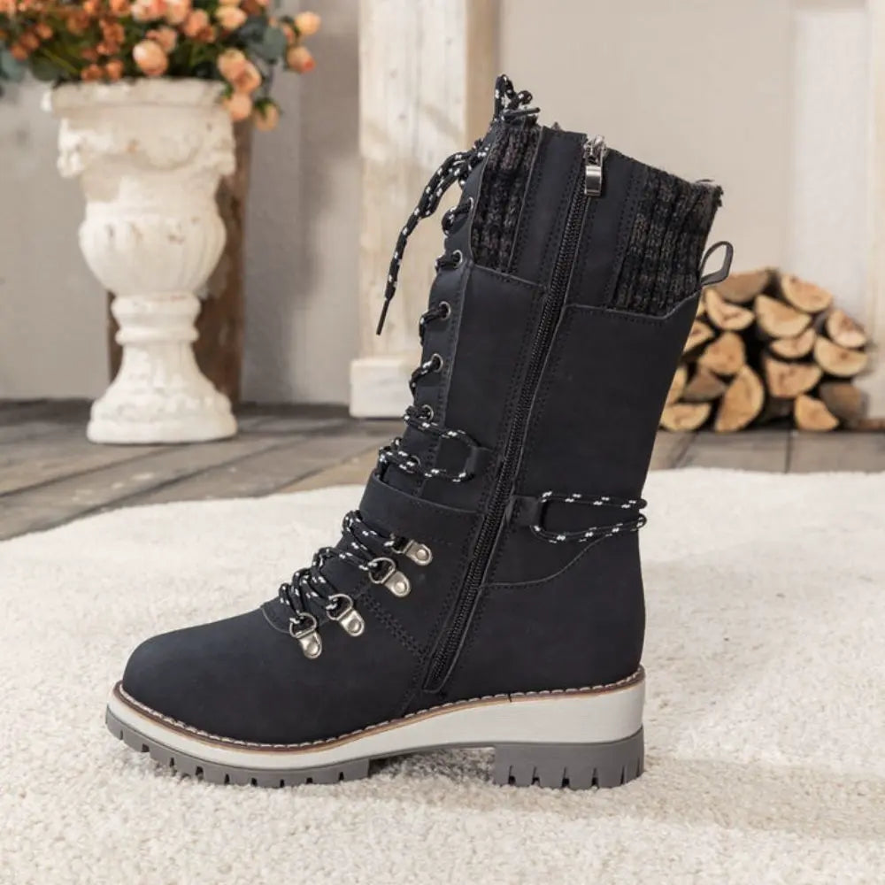 Snow Boots For Women | Lace-Up Knit Cuff Weatherproof