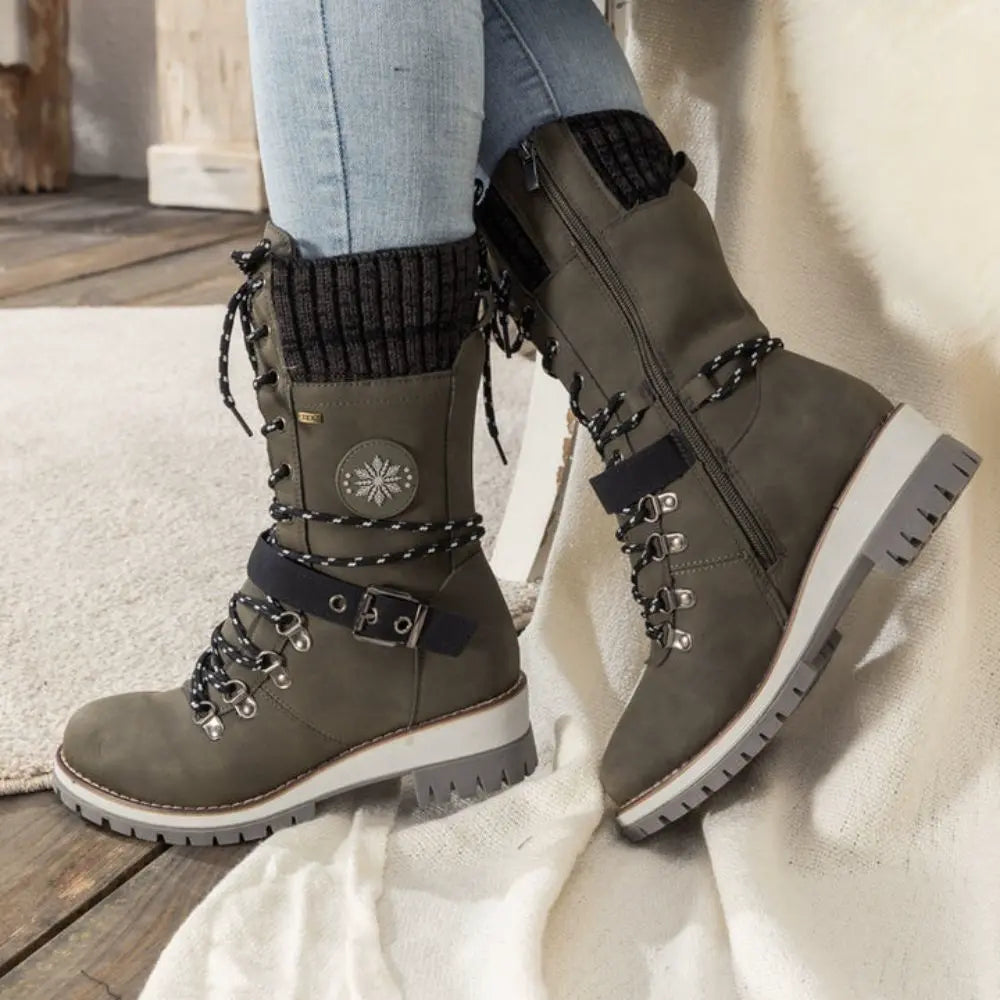 Snow Boots For Women | Lace-Up Knit Cuff Weatherproof