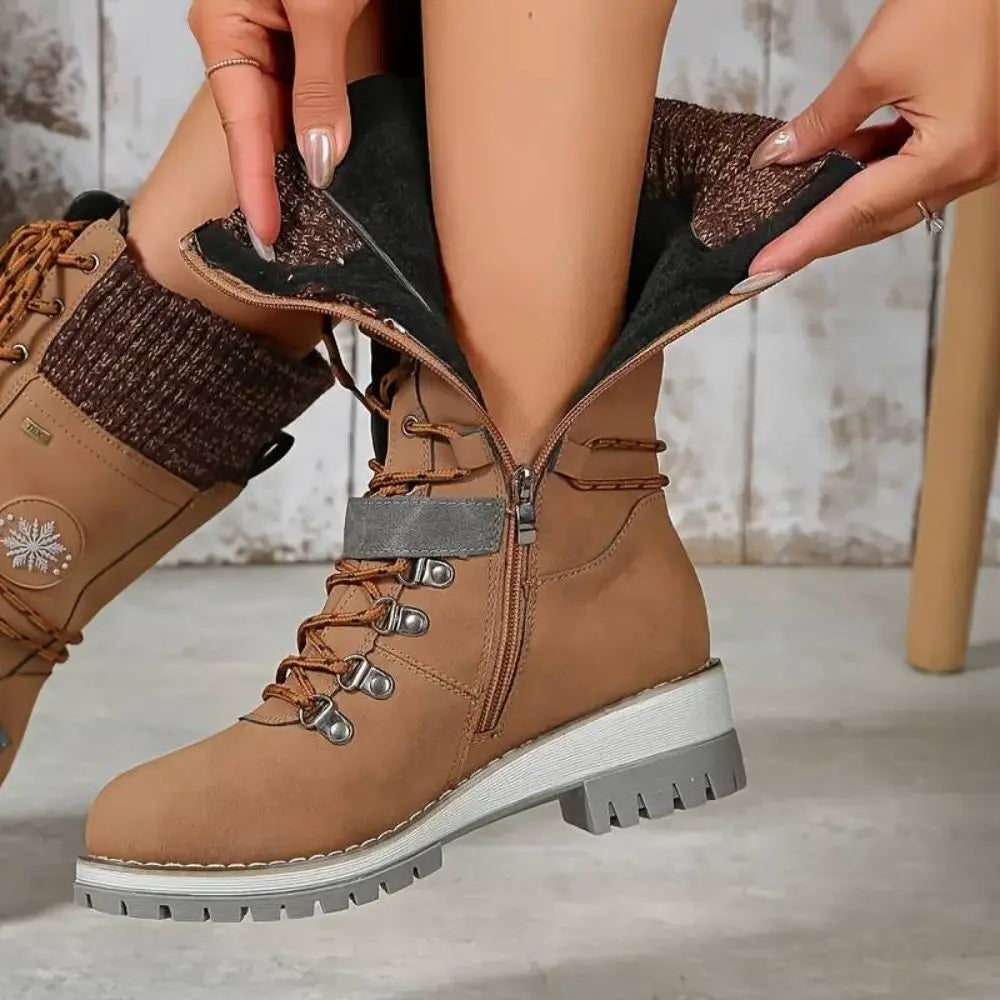 Snow Boots For Women | Lace-Up Knit Cuff Weatherproof