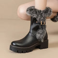 Winter Boots For Women | Black Fur Trim Buckle Side Zip